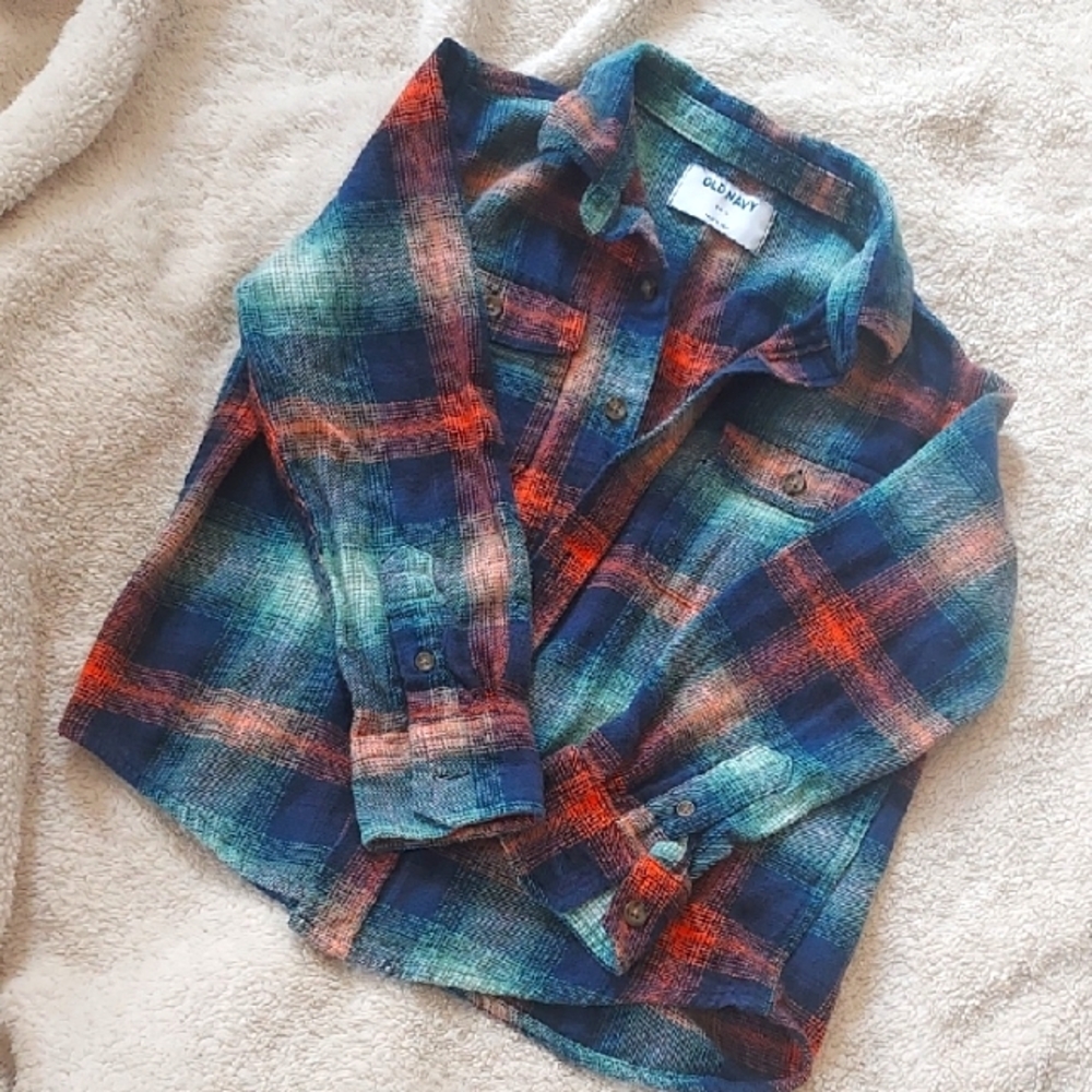 Plaid Kids Flannel Shirt- Blue and Orange